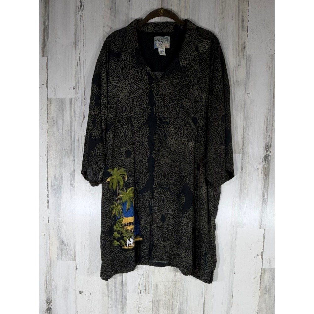 Big Dogs Button Down Shirt 5X Black Rayon Geometric Tropical Back Graphic READ